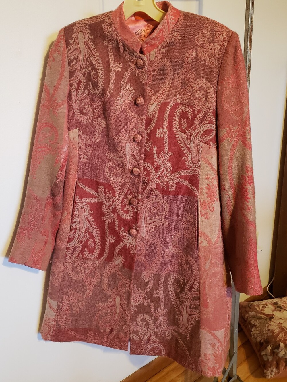 MOKSHA Anthropologie New Wool and Silk Paisley Patchwork Art to Wear Midi Coat S